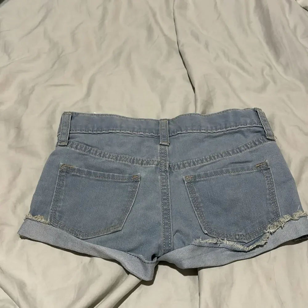 Old navy 6 light blue denim cuffed hemline jean shorts euc adjustable waist